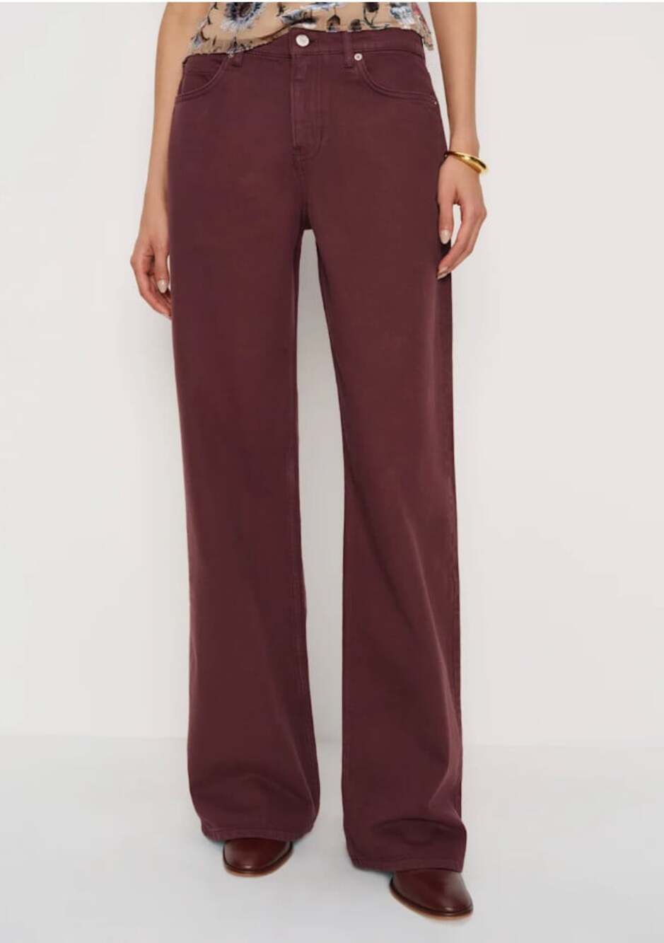 Reformation Cary Low Rise Slouchy Wide Leg Jeans in Blackberry Maroon Size 27